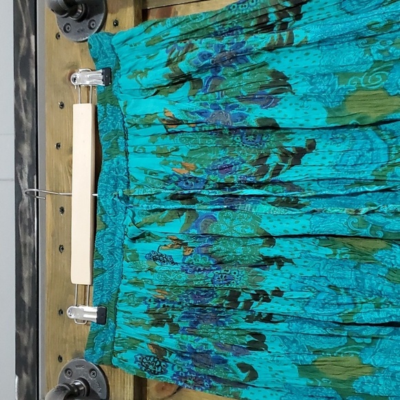 BLUE GREEN GAUZY SKIRT BOLD STATEMENT HIPPIE BOHO GYPSY FLOWY COMFY SIZE LARGE - Picture 2 of 12